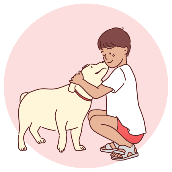 boy-with-dog-on-red-circle-illustration